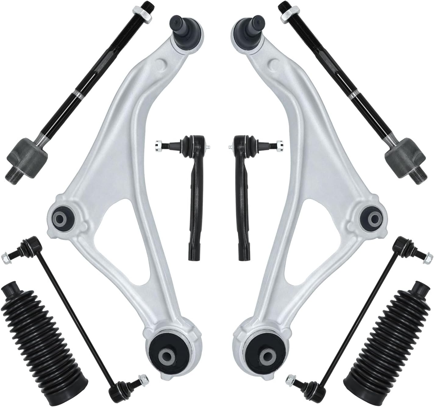 10pcs suspension kit front left right control arm w/ball joint stabilizer sway bar outer inner tie rod end link bushings replacement for 2013-2014 nissan altima