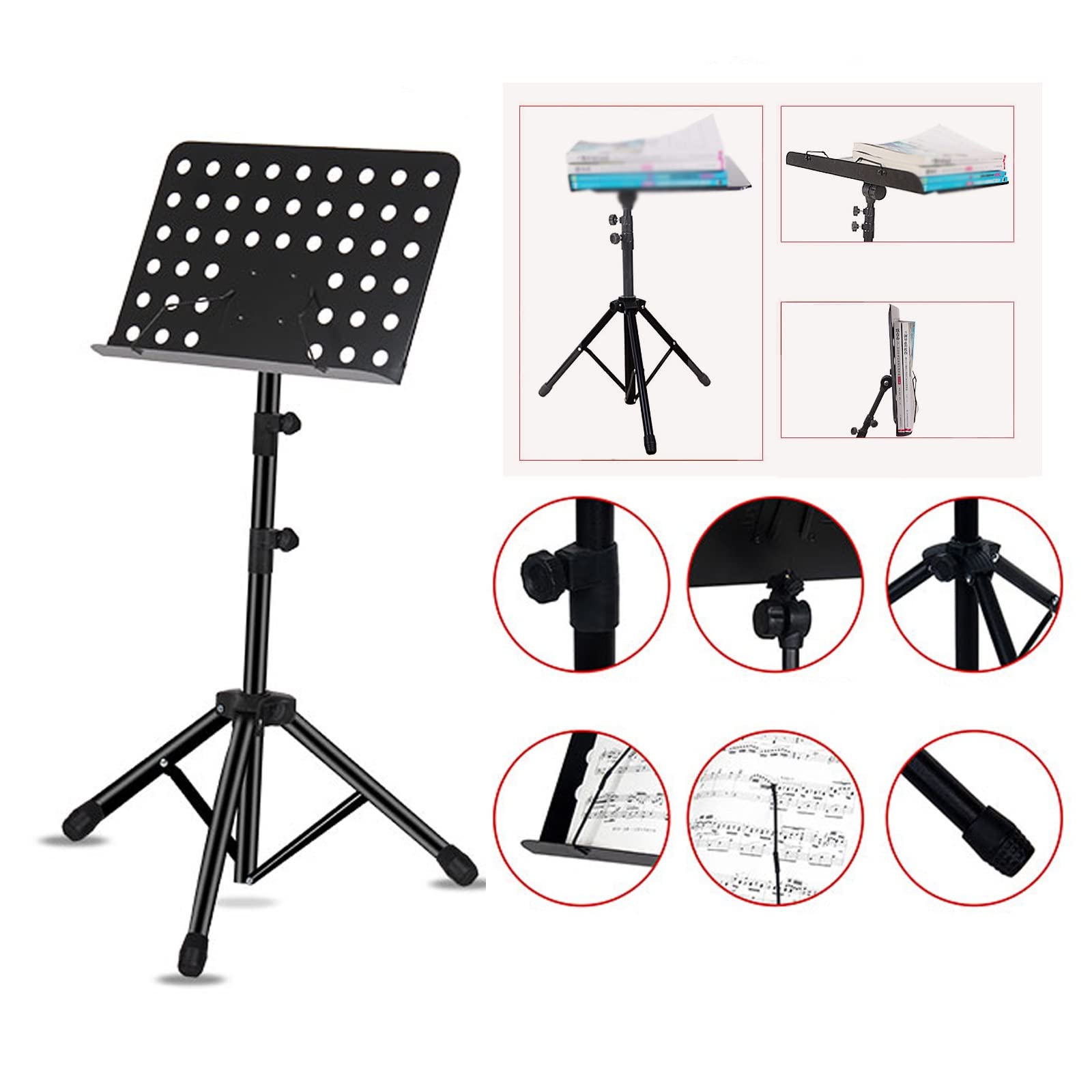 HJXGQJM Leggio for Spartiti in Metallo, Pieghevole Regolabile Spartiti Stare, Leggio for Orchestra, for Libri, Documenti, Pianoforte, Chitarra, Ukulele, Nero Leggio per spartiti