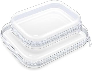 Ceenna 2 Pcs Clear Zipper Case Hard Shell Pouches,Large + Medium Set | Multiple Sizes Plastic Makeup Bags Pencil Case Organizer Diaper Bag Pouches Clear Travel Toiletry Bag for Women