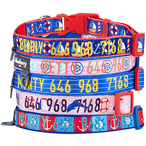 Blueberry Pet Essentials 8 Patterns Personalized Dog Collar, Nautical Ocean Harbor, Medium, Adjustable Customized ID Collars for Medium Dogs Embroidered with Pet Name & Phone Number