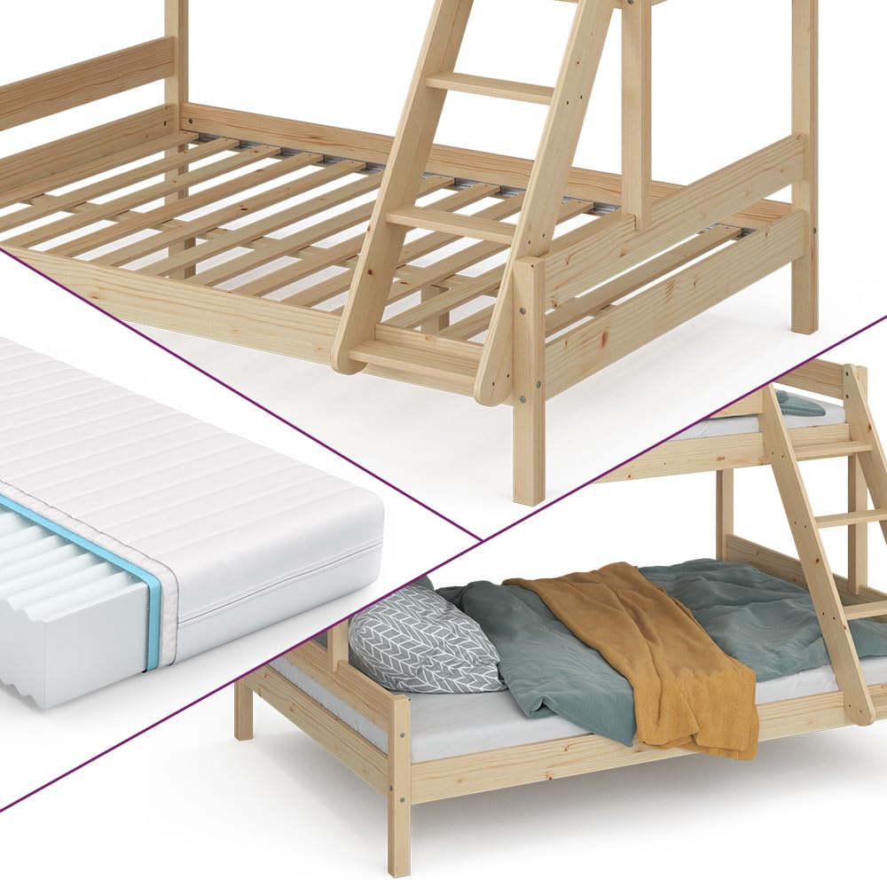 Vitalispa Lit superposé Blanc 140x200 / 90x200 cm avec 2 matelas et 2 tiroirs