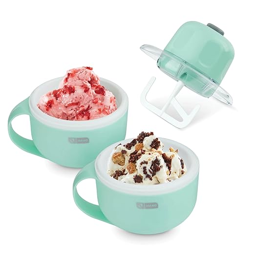 DASH My Mug Ice Cream Maker Machine (Aqua): Multi-Purpose Soft Serve Ice Cream Machine with (2) Bowls for Homemade Gelato, Sorbet, Frozen Yogurt, Built-In Ingredient Chute, Easy to Clean and Store