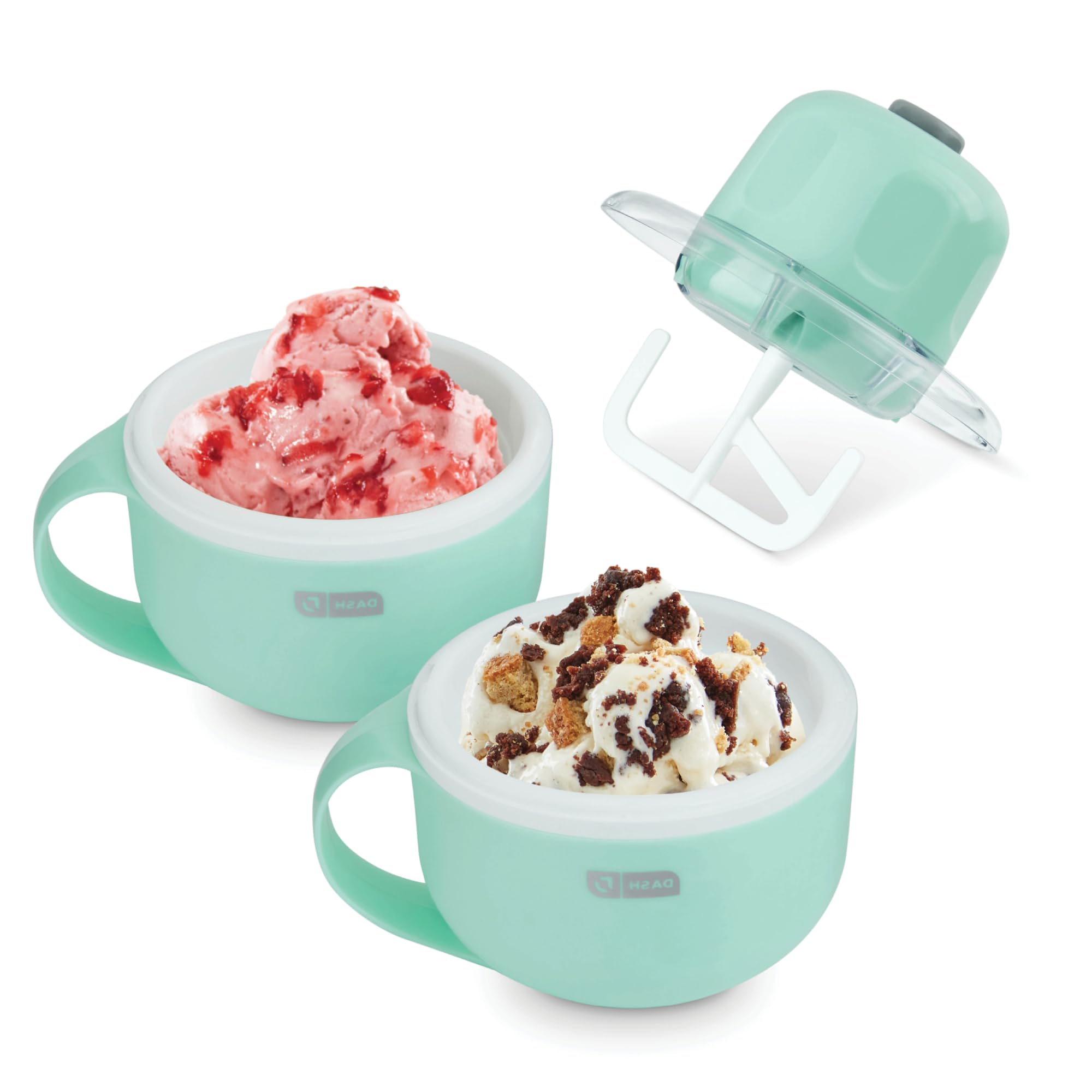 DASH My Mug Ice Cream Maker Machine (Aqua): Multi-Purpose Soft Serve Ice Cream Machine with (2) Bowls for Homemade Gelato, Sorbet, Frozen Yogurt, Built-In Ingredient Chute, Easy to Clean and Store