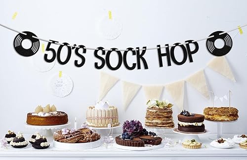 Miniatura 6 de Banner de los años 50, decoraciones de cumpleaños temáticas de los años 50, retro Rock N Roll de los años 50, música disco clásica, estrella de