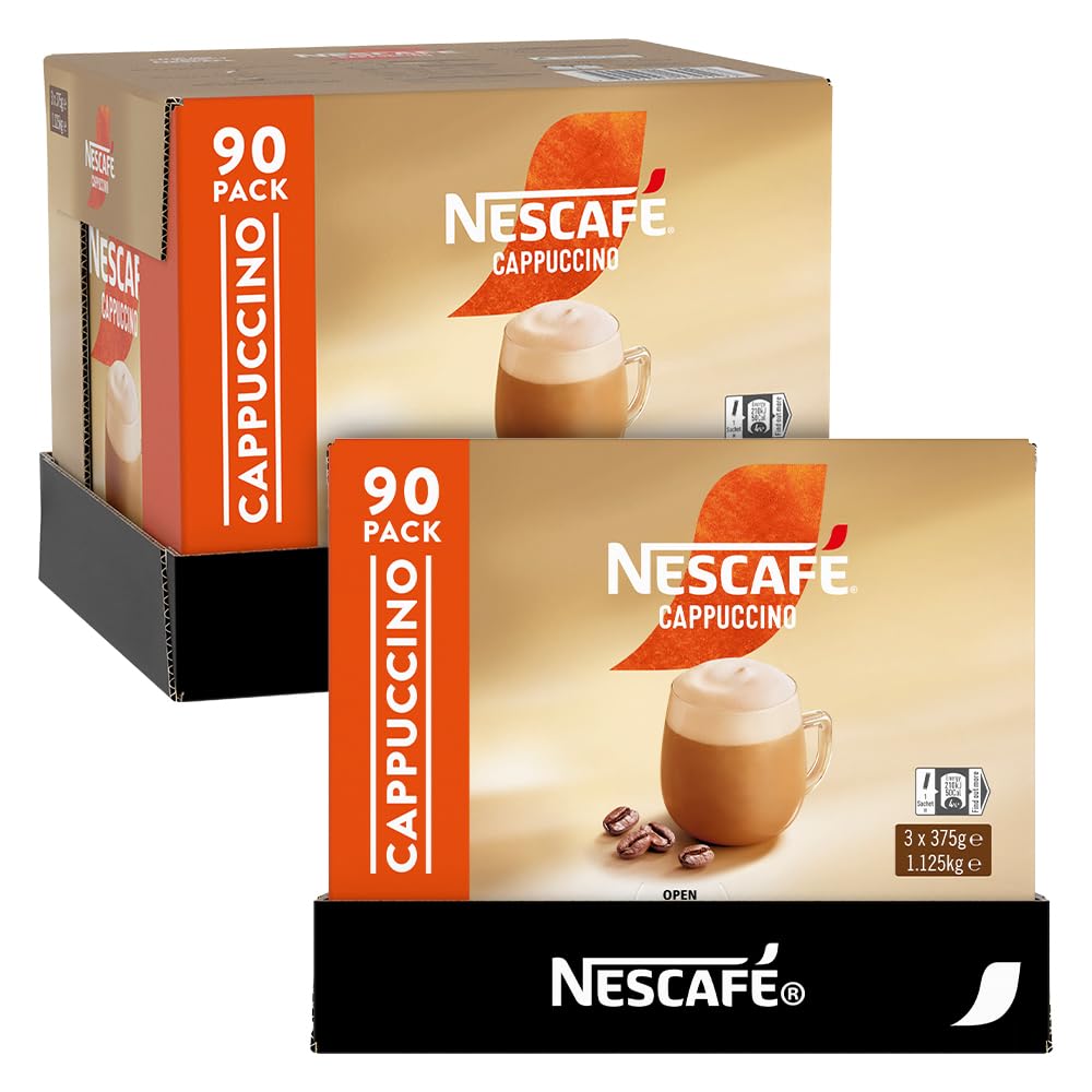 NESCAFÉ Cappuccino Instant Coffee Mixes Sachets 3 x 30 Sachets (90 Count, Pack of 3) (No Shaker Included)