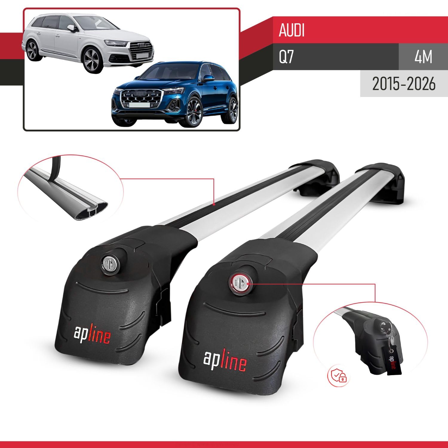 Kompatybilny z Audi Q7 (4M) 2015-2026 ACE-2 Aluminiowy bagażnik dachowy – 2 poprzeczki, szary