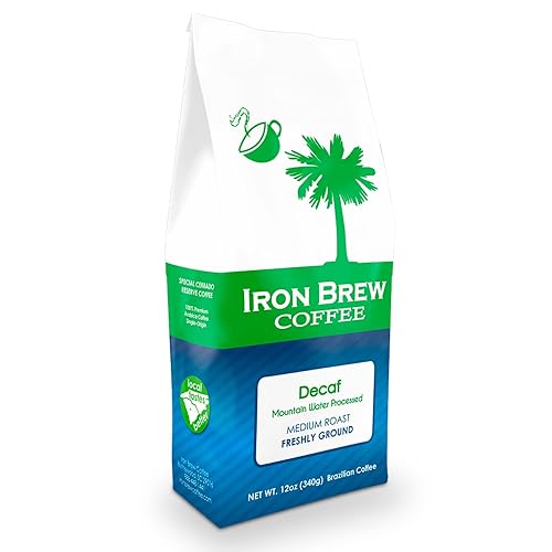Iron Brew Coffee, Café descafeinado bajo en ácido, grano entero de tostado medio