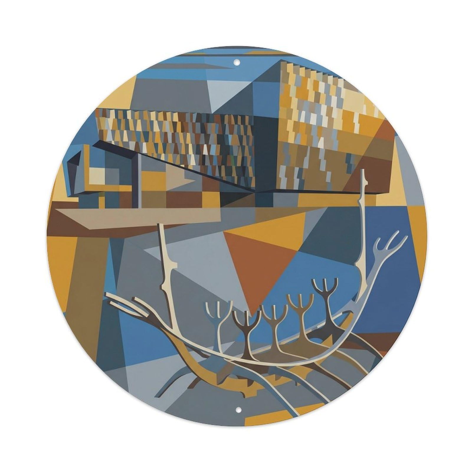 Vintage Travel Reykjavik Iceland Cubist Metal Tin Sign