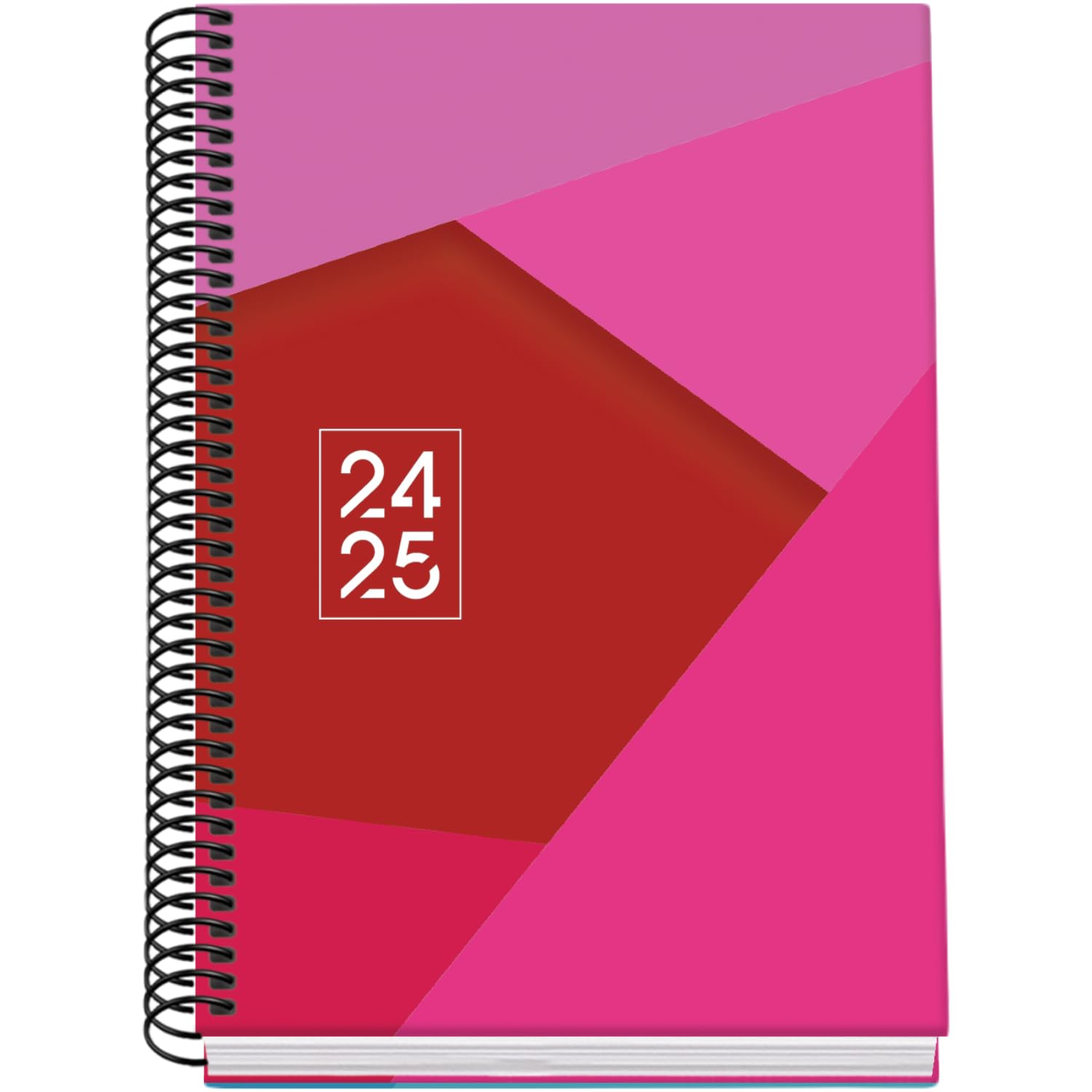 Dohe - Agenda Escolar 2024 2025 - Semana Vista, Tamaño A5 (15x21 cm), Cierre de Anillas, Tapa Dura, Español e Inglés, Septiembre a Junio, Material Escolar - TANGRAM Rosa