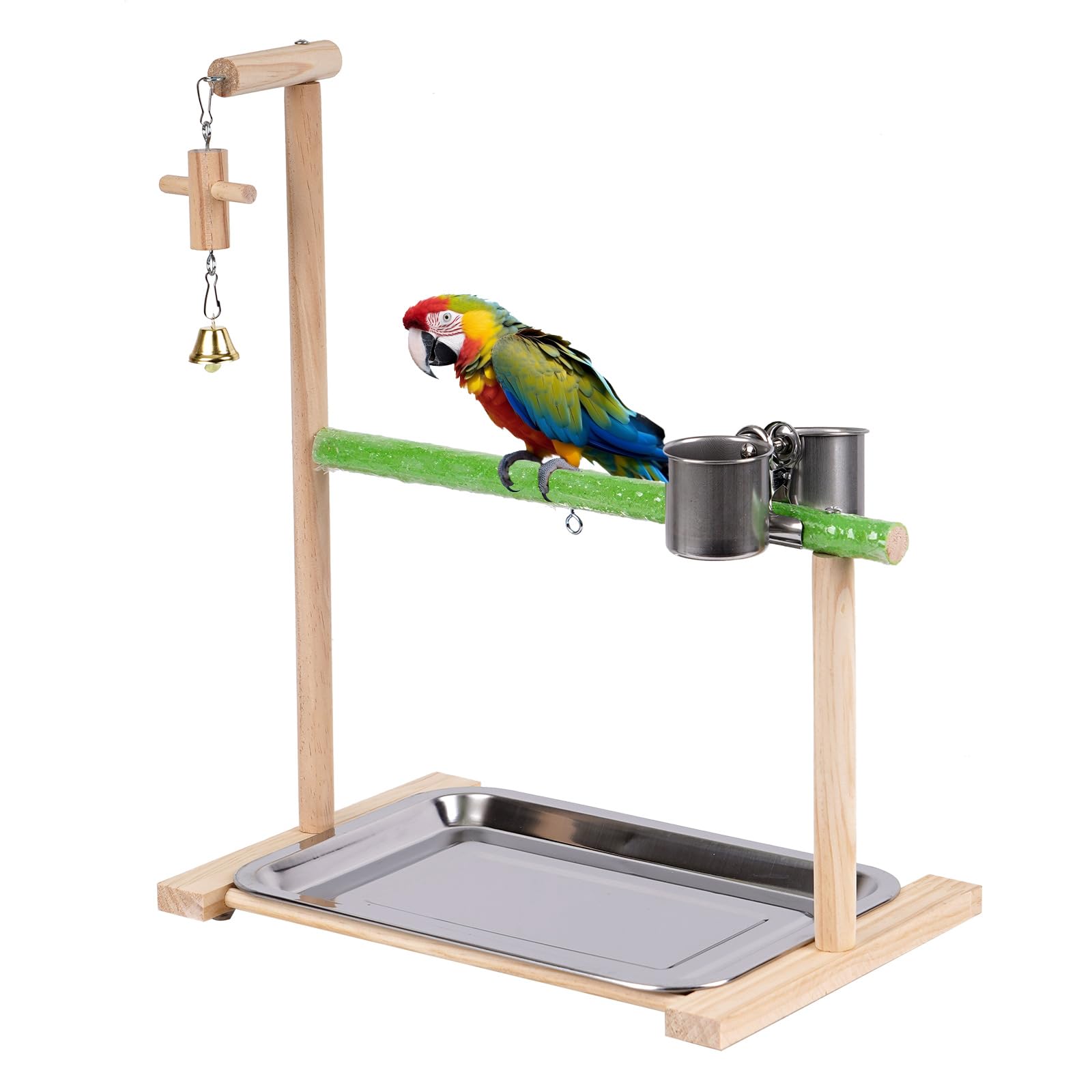 Bird Perch Stand Bird Toys, Parrot Playstand Bird Playground Training Gym Wood Stand Perch with Feeder Seed Cups, Bird Toys Exercise Playpen, Birdcage Platform Cage Accessories