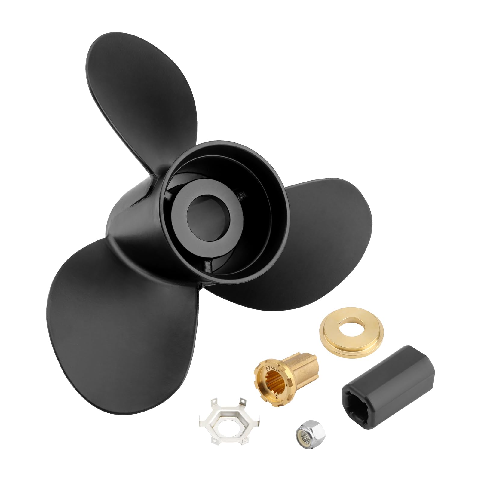 13 1/4 x17 Pitch Propeller - 48-77344A45 Aluminum Outboard Boat Propeller - Compatible with Mercury & Mercruiser Engines 60-125HP, 15 Spline Tooth, RH, 3-Blade - Flo-Torq II Hub Kit Included