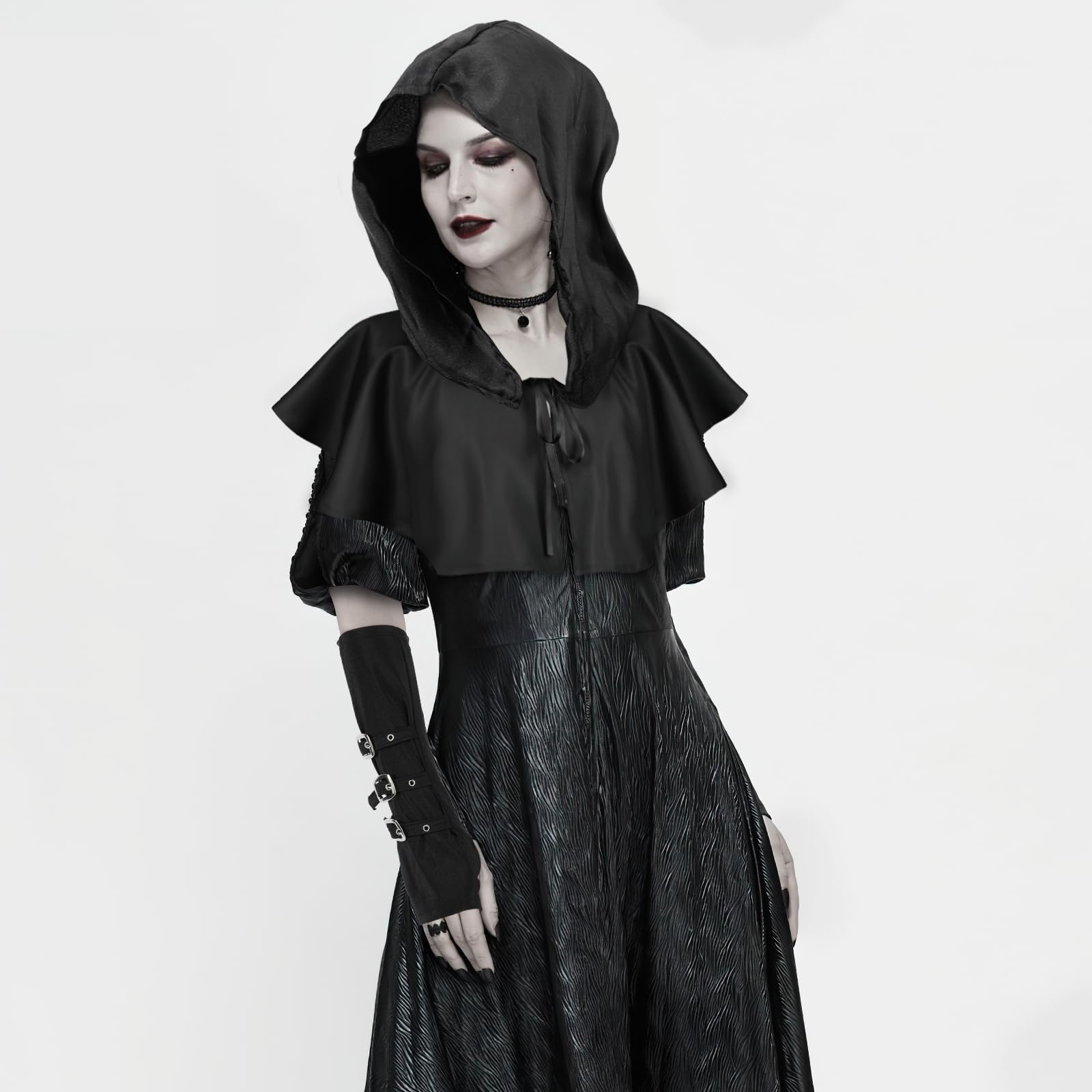 Cape Médiévale Avec Capuche Et Gants Punk - Déguisement Halloween Cosplay - Unisexe
