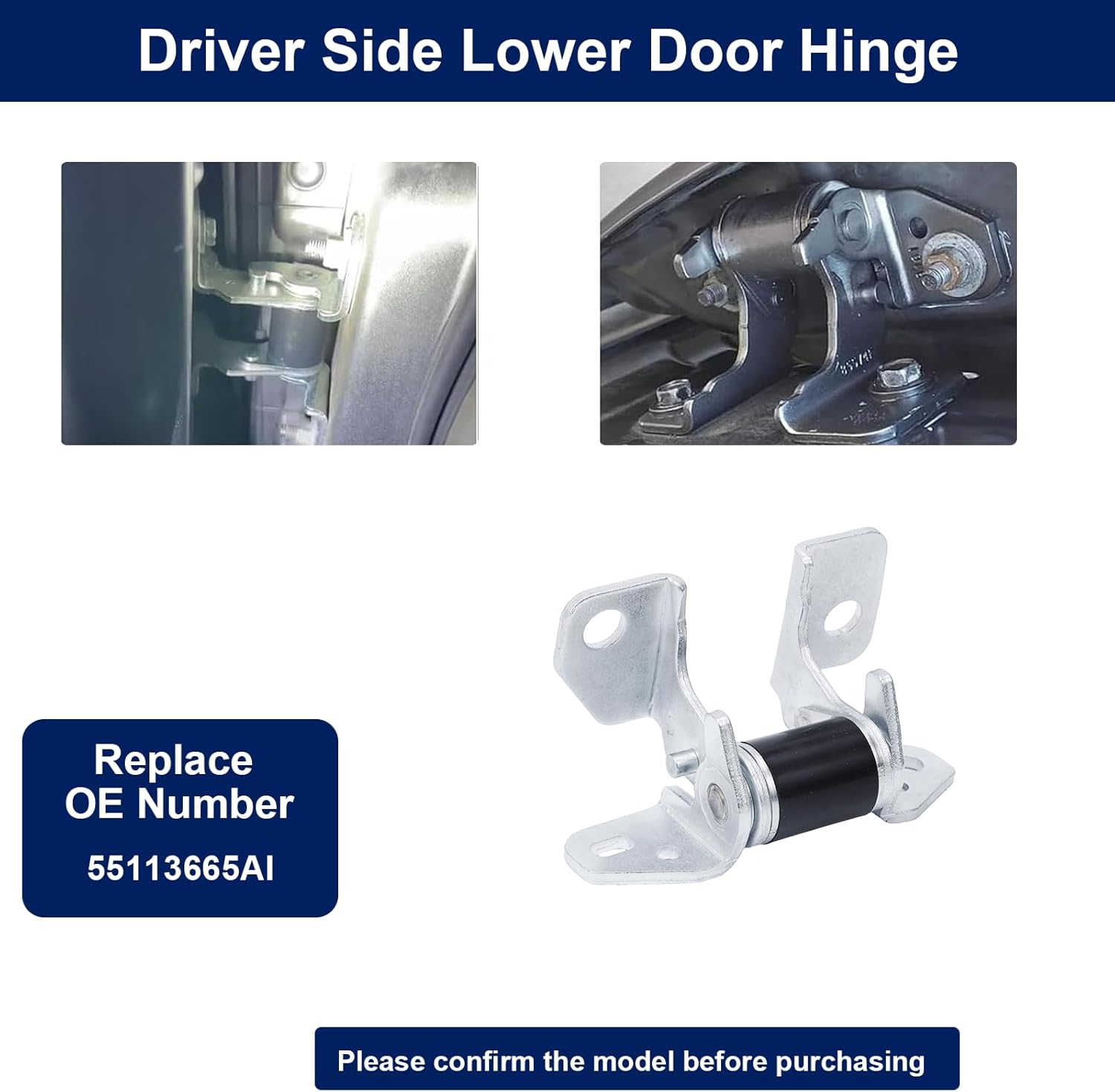 Driver Side Lower Door Hinge, Compatible with 2013-2024 Jeep Grand Cherokee, 2019-2024 Dodge Durango Charger Chrysler 300, Replaces#55113665AI