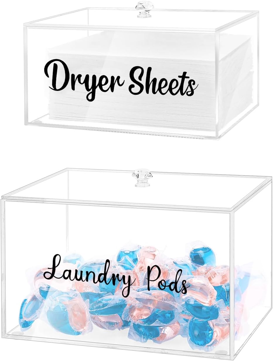 VOTLEVT Acrylic Dryer Sheets Holder and Laundry Pods Container Set, Laundry Room Organization and Storage, Dryer Sheet Container and Laundry Pods Holder Set, XiYiNingZhuHe002 VOTLEVT Acrylic Dryer Sheets Holder and Laundry Pods Container Set, Laundry Room Organization and Storage, Dryer Sheet Container and Laundry Pods Holder Set, XiYiNingZhuHe002