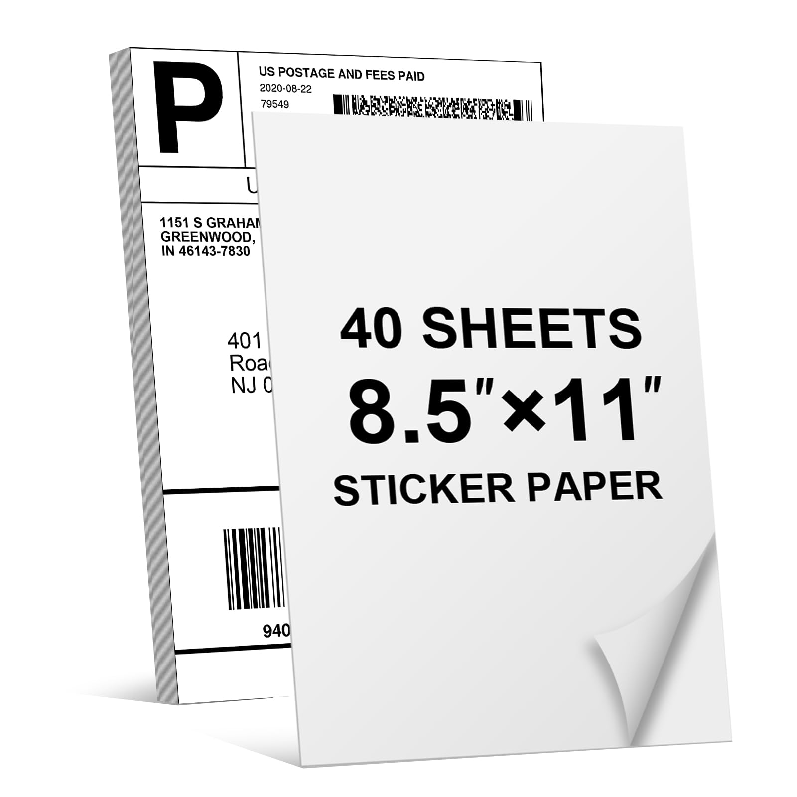 40 hojas de papel adhesivo de 8.5 x 11 pulgadas, compatibles con impresoras láser y de inyección de tinta, etiquetas de dirección de hoja completa y etiquetas de envío