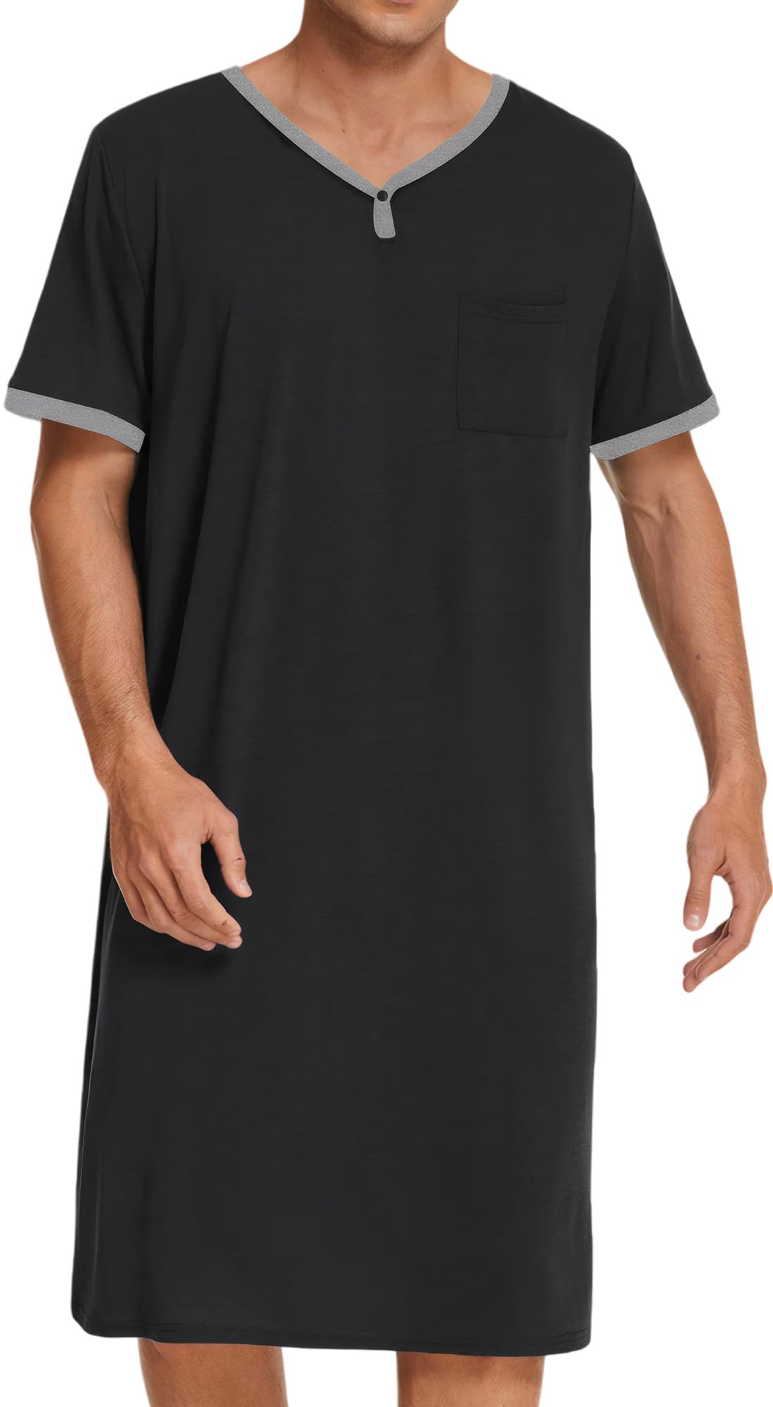 Maeau Chemise de nuit d'été à manches courtes pour homme, vêtement de nuit ample, doux, décontracté, chemise de nuit longue et légère