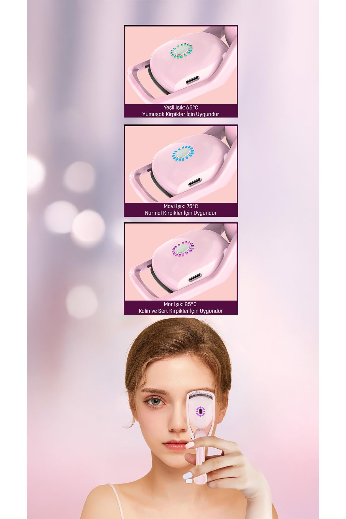 Kıwı Kep-6802 3 Isıtma Kademeli Şarjlı Kirpik Kıvırıcı Pembe