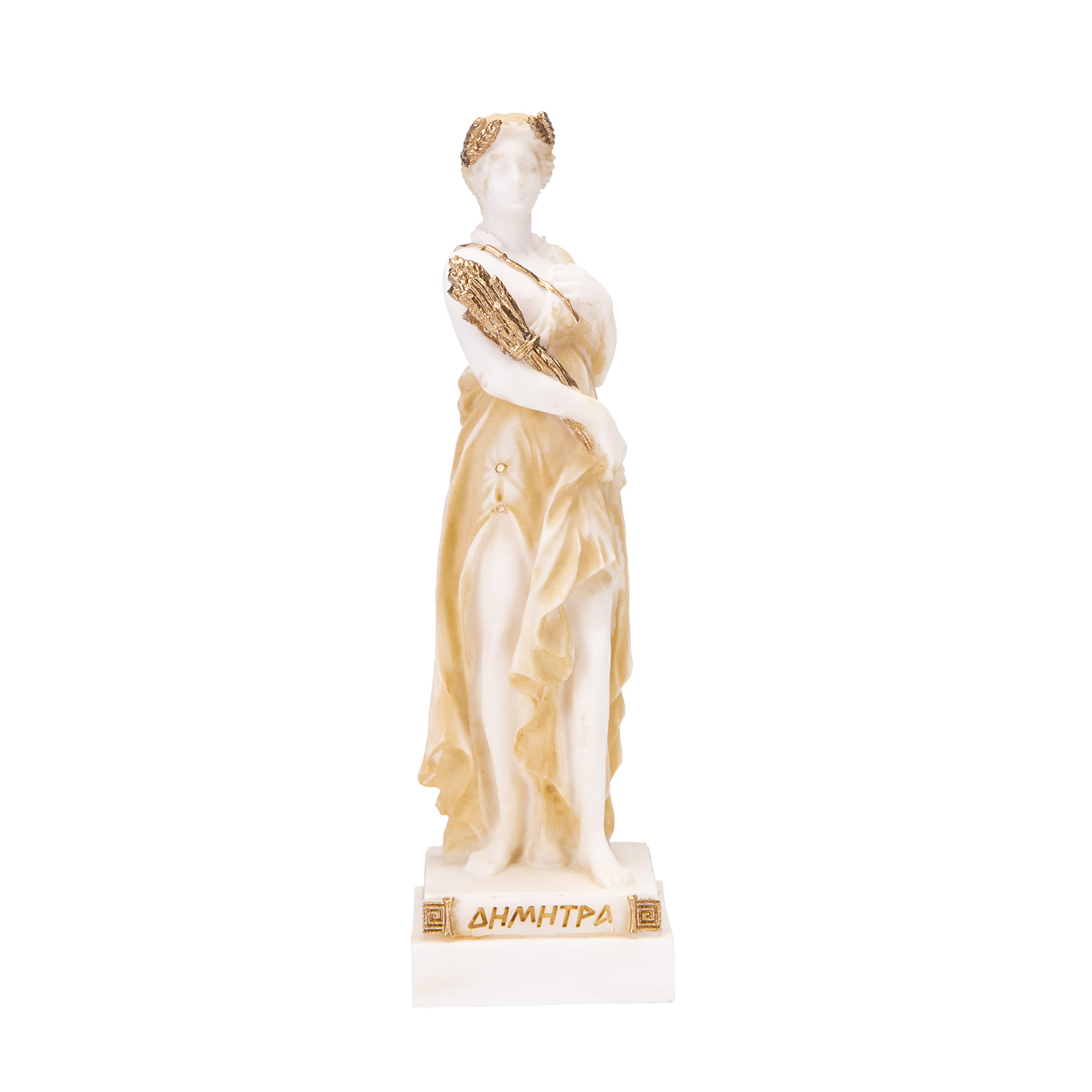 BeautifulGreekStatues Demeter Goddess of the harvest and agriculture Alabaster Statue Gold Tone 6.2 Inches