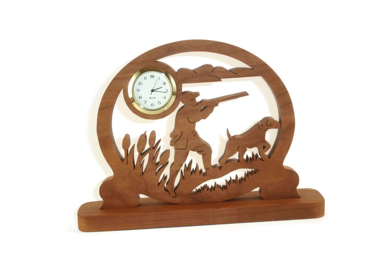 Duck Hunter and Hunting Dog Desk Clock Handmade From Cherry