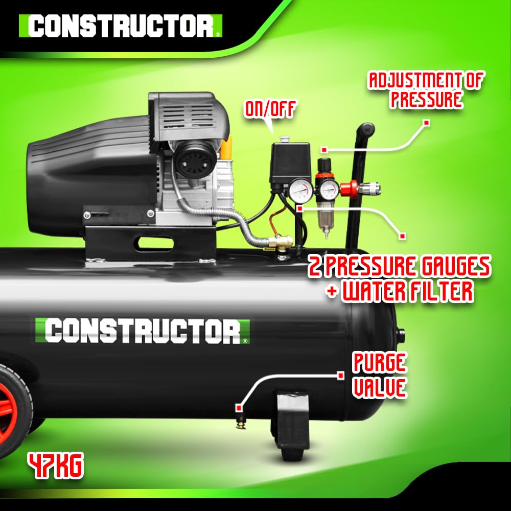 Compresseur à huile 100L bicylindre - 8 bars - 2.2Kw - Constructor