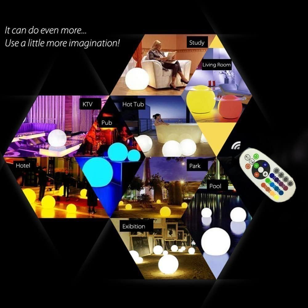 LIQS LED Ball Mood Lights,Ładowalna Lampa RGB,Zmieniające Kolory światła Nocne,Wodoodporne Pływające światło,16 Zmiana Kolorów ze Zdalnym Sterowaniem (12CM)