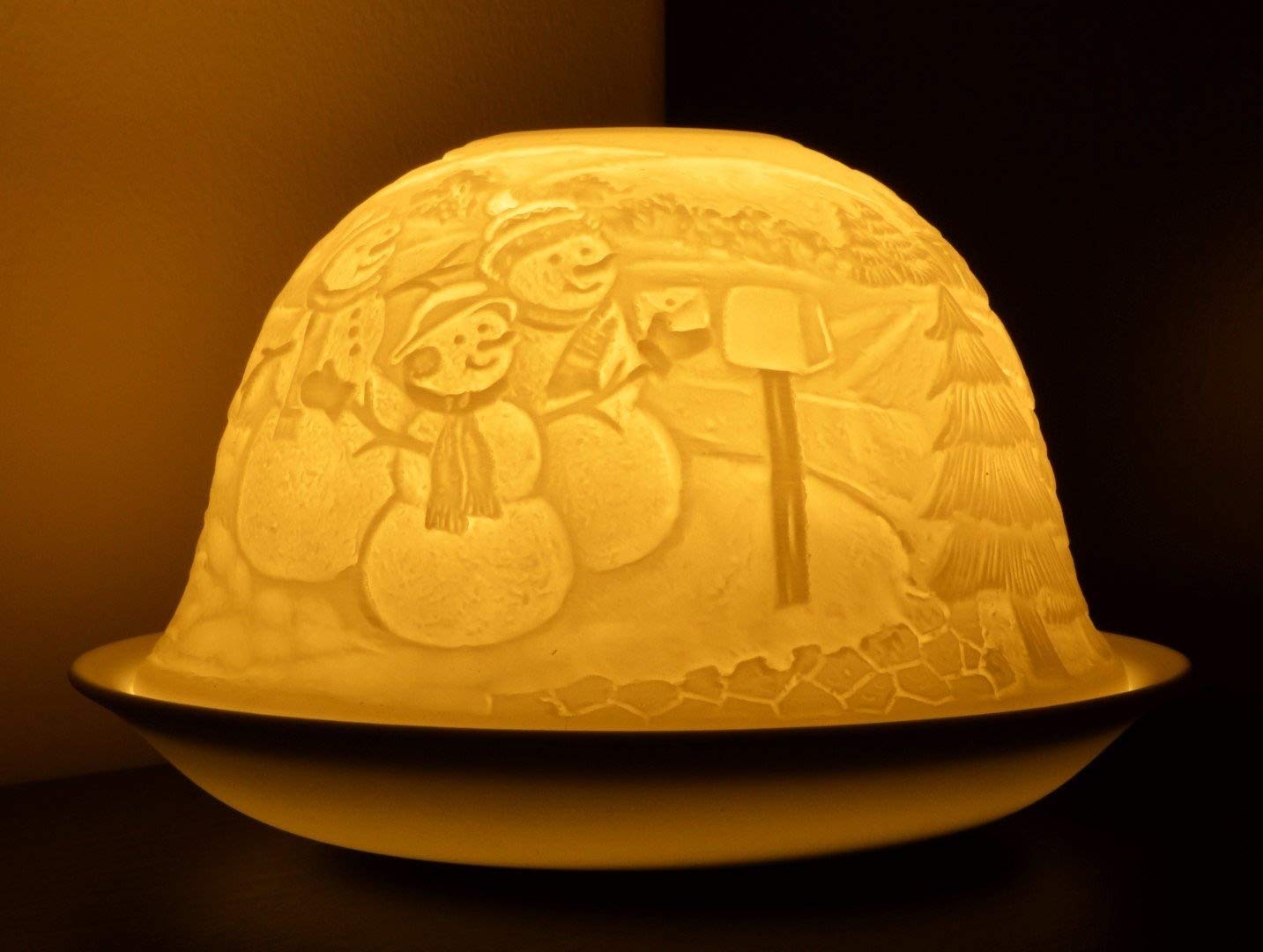 Porcelain Glow Christmas Scenes Tealight Candle Holder (Snowman)
