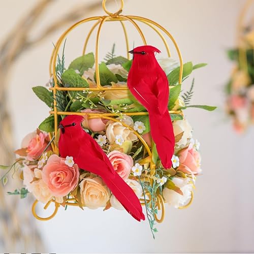 Miniatura 5 de TENDYCOCO Aves cardenales artificiales rojas con clip, adorno de pájaro de espuma simulada, adorno de pájaros, manualidades, árbol, decoración para