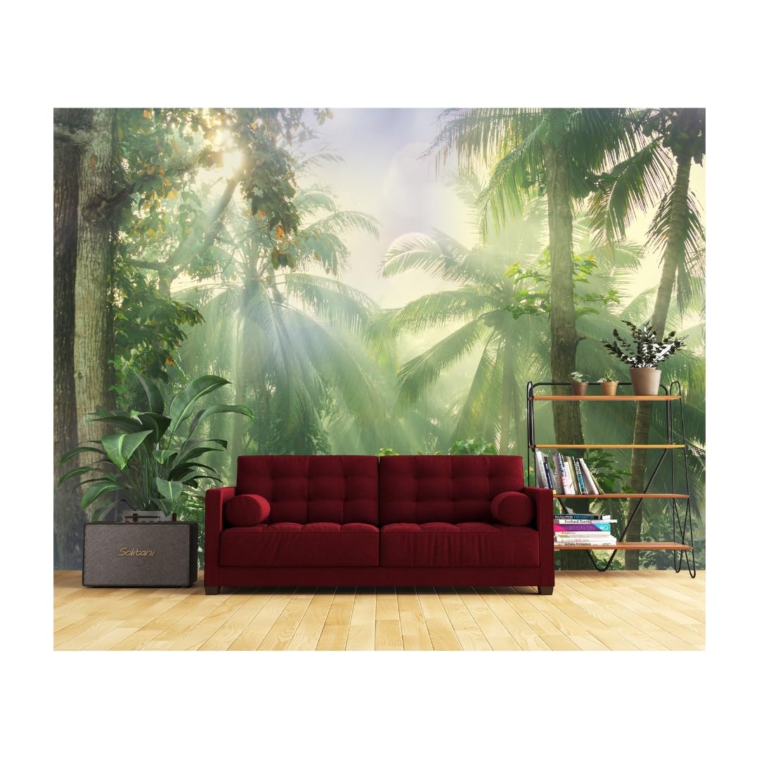 Self Adhesive Sunlight Forest Palm Tree Wall Mural Sticker Decal – Realistic Jungle Wallpaper with Natural Greenery & Light Rays – Peel and Stick Vinyl (6 x 8 ft.)-image-47