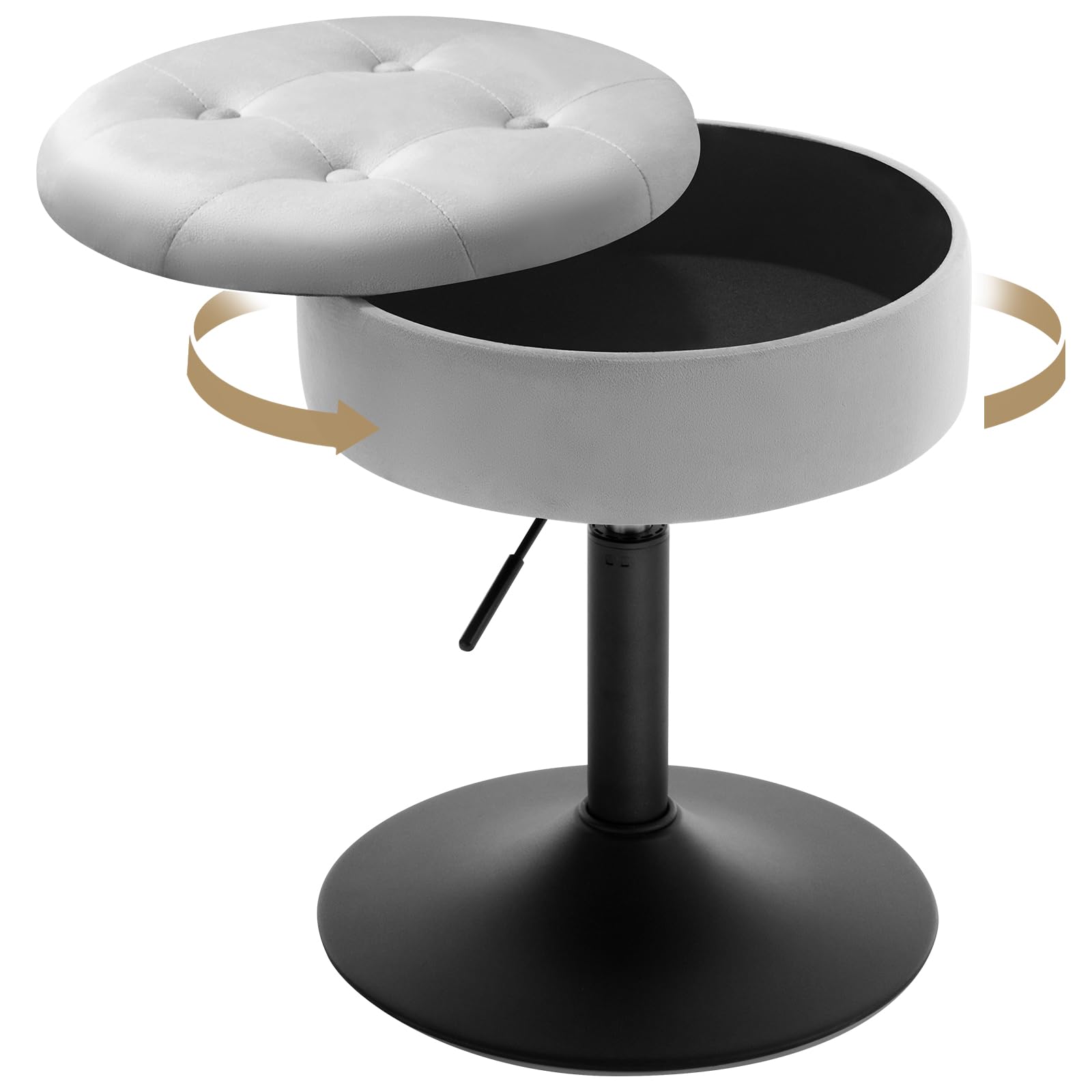 WOLTU Schminktisch Stuhl, Sitzhocker mit Stauraum, Hocker Höhenverstellbar aus Bequemem Samt, 360° drehbar, Für Schlafzimmer, Wohnzimmer, Esszimmer, Hellgrau, BH329hgr-1