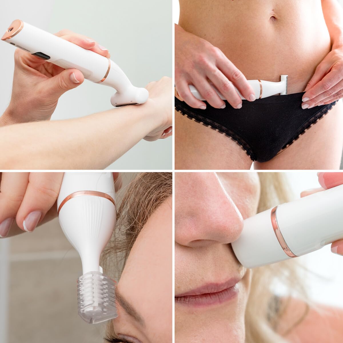 Rio Damen 4-in-1 Rasierer & Bikini-Trimmer, Weiß, Minimalistisch, Folie|Rotierend, Aufladbar, IPX7 Wasserdicht, Frauen, Damen, Weiß