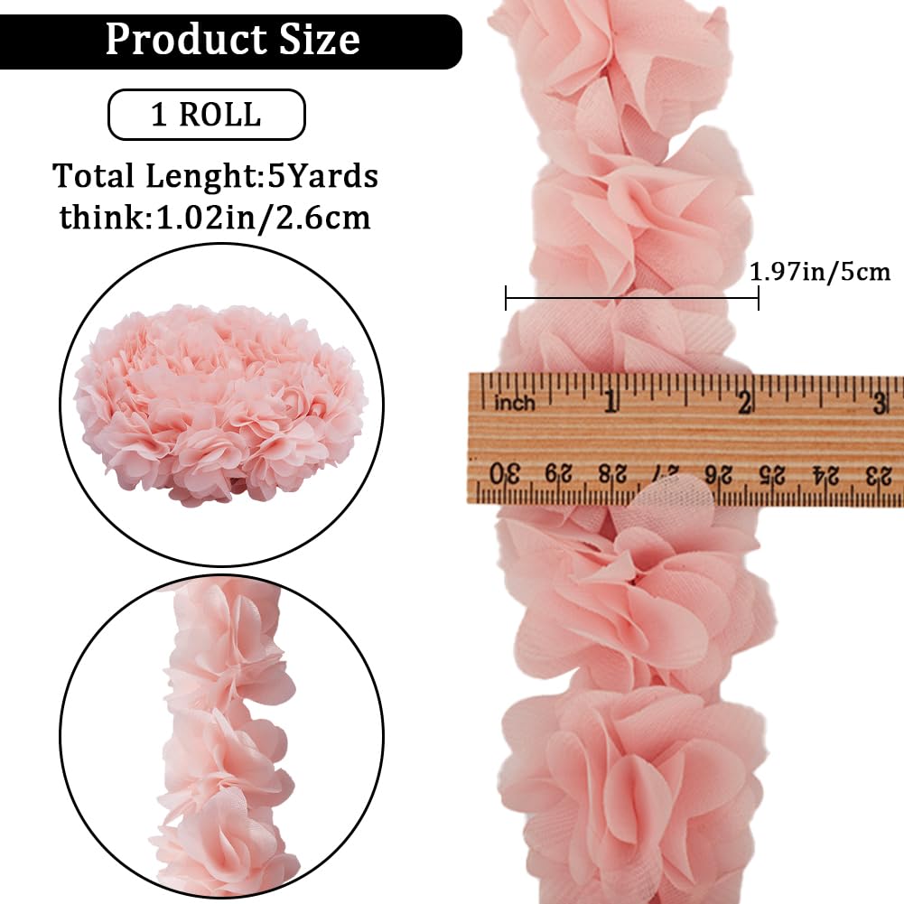 GORGECRAFT Bordure Dentelle Plissée Rose 3,8 Cm X 9 M – Volants Tulle Mousseline Broderie Pour Robe Mariée, Tutu, Couture DIY