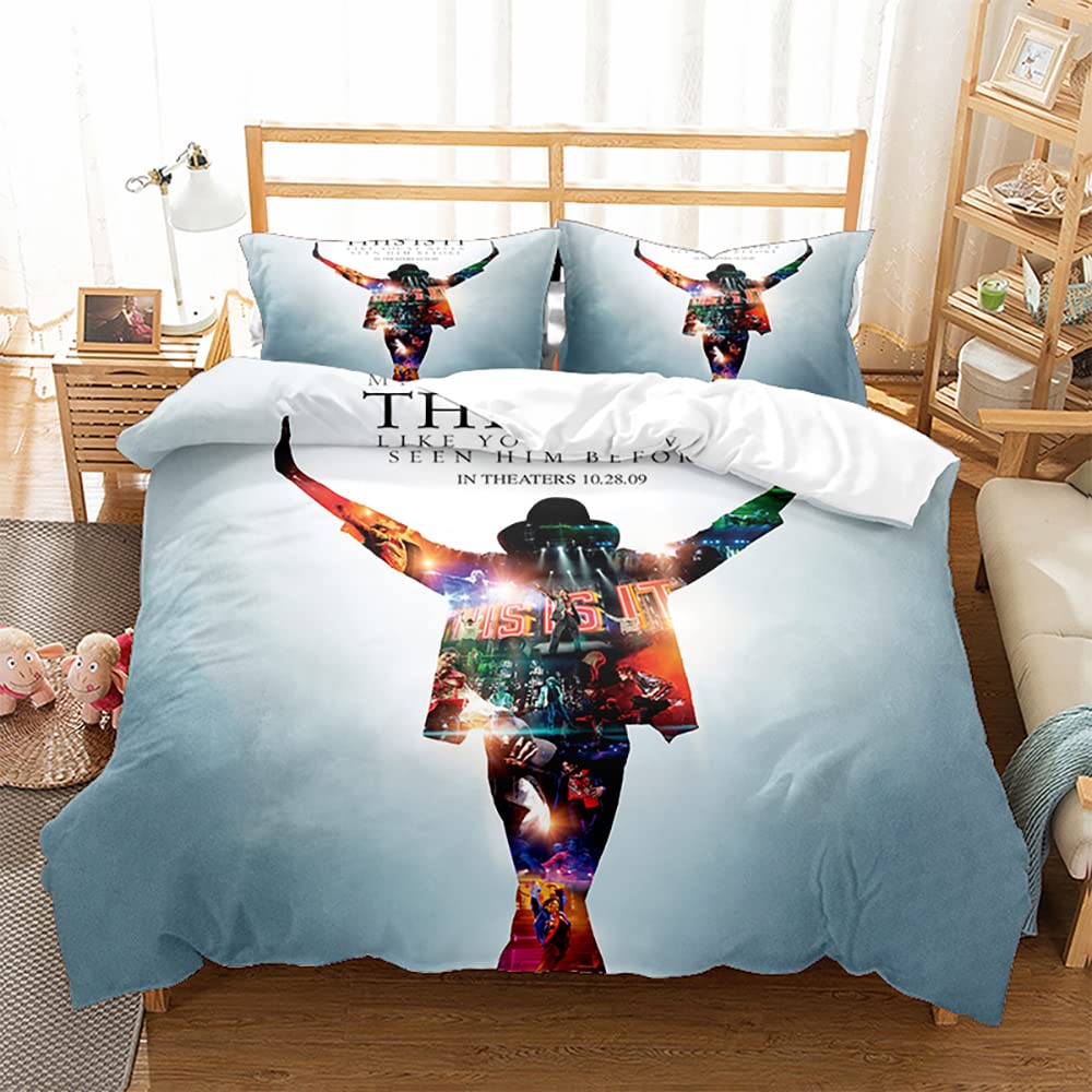 Ste-X Duvet Cover Set 3Pcs Michael Jackson Bedding Set Soft Microfiber Easy Care Quilt Cover Witn 2 Pillow Cases for Teens Girls Kids Reversible Duvet Set (220x230cm(King),MJ 03)