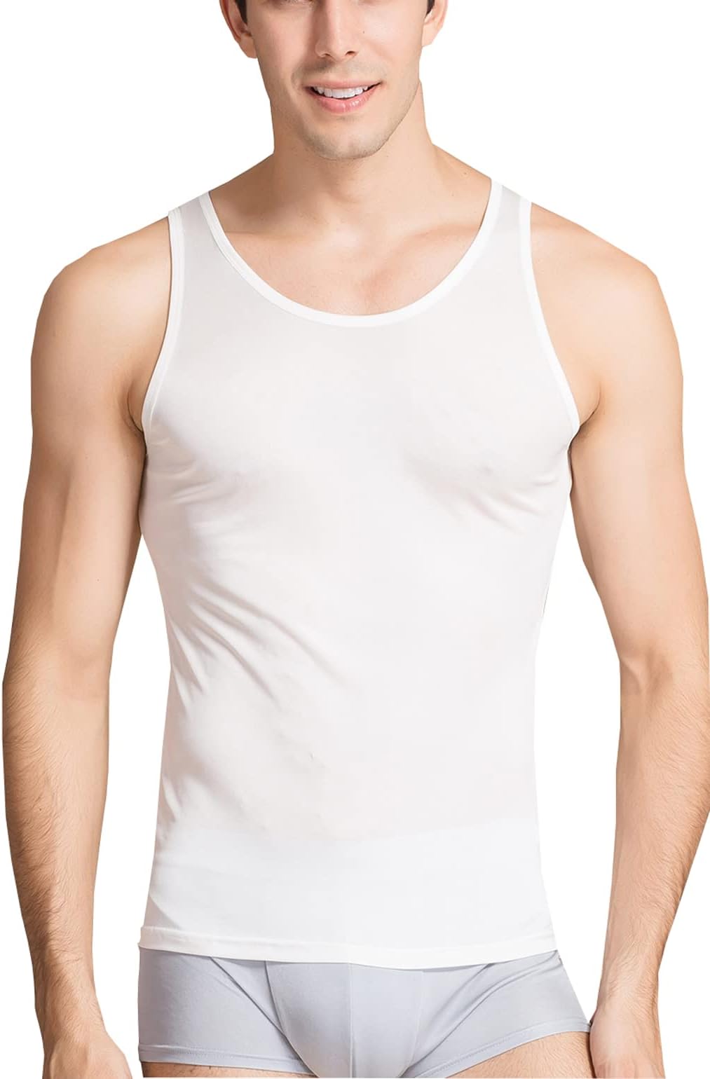 Men's Silk Tank Tops Sleeveless Pure Silk Undershirt Super Absorbent and Breathable Classic A Shirts