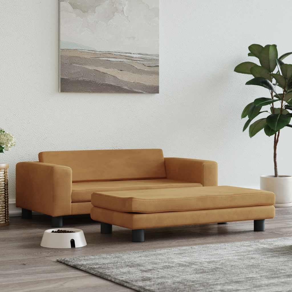 Cama para perros con extensión, sofá para perros, marrón, 100 x 50 x 30 cm, terciopelo, acolchado, sofá reclinable para perros pequeños y gatos, acogedora cama para mascotas