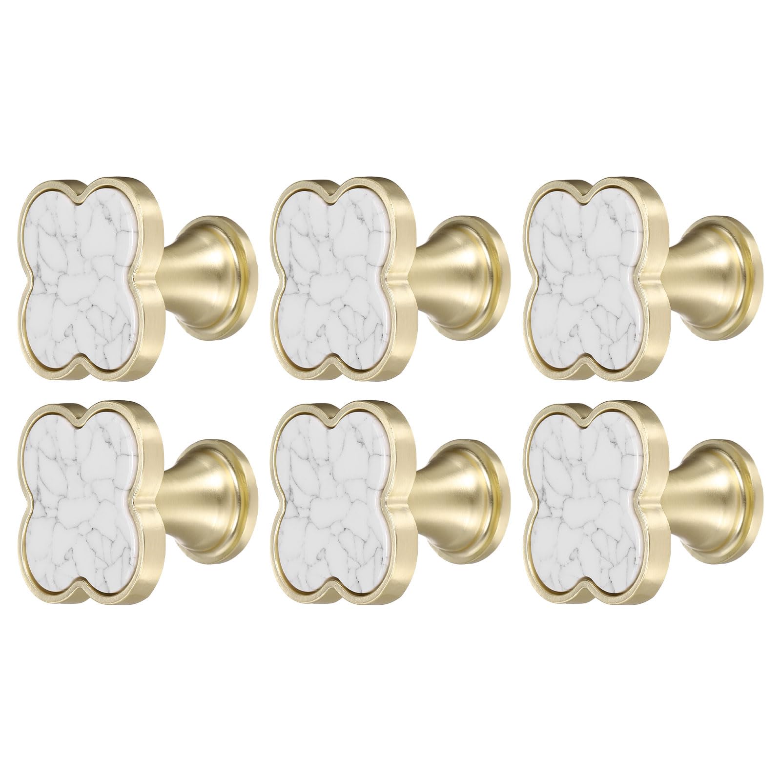 sourcing map 6Pcs Drawer Knobs, Zinc Alloy Decorative Four-Leaf Pull Handles with Screws for Furniture Dresser Wardrobe Cupboard, White