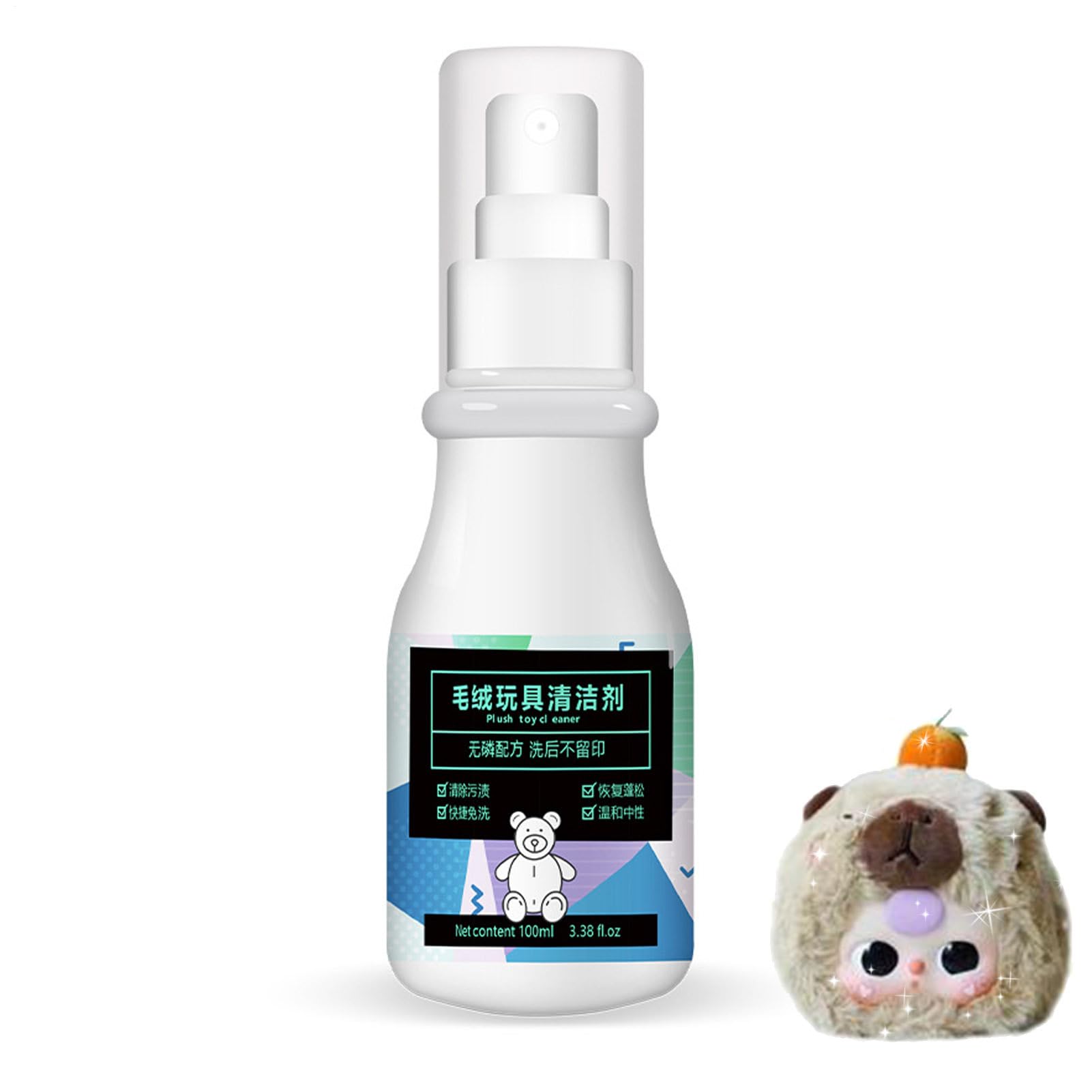 Pulitore a secco di peluche, pulitore per animali di peluche, 100 ml, soluzione di pulizia per divani di stoffa e sedili auto