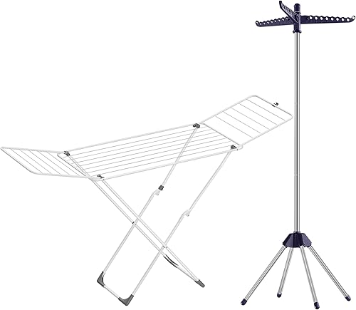SONGMICS ULLR510Q01 y ULLR540W01 - Estante de secado de ropa de 59 pulgadas y 4 patas, color azul, plateado y blanco