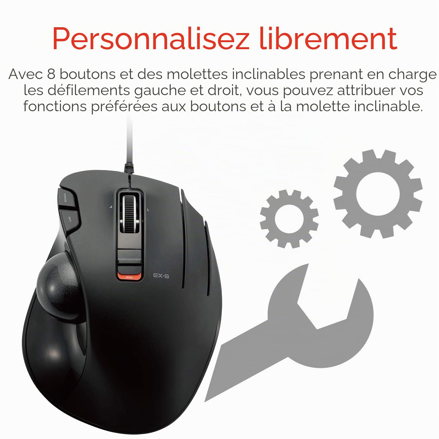 ELECOM M-XT3URBK Souris Filaire avec contrôle Facile du Pouce, Design Ergonomique sculpté, Fonction à 6 Boutons avec Suivi Fluide, capteur de Jeu Optique de précision, Compatible avec Windows/Mac