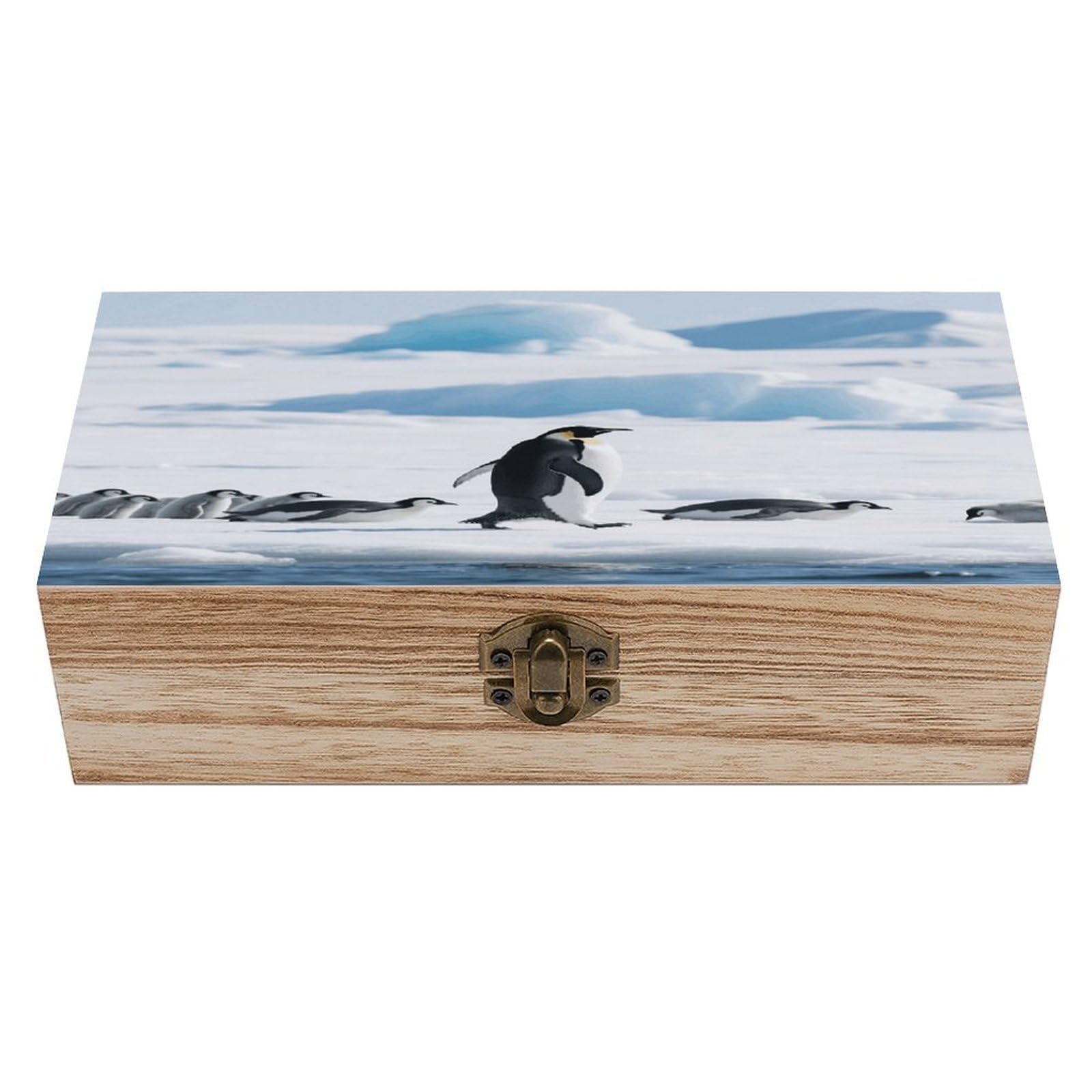 VstaDank Penguin Wooden Storage Box Vintage Style Wooden Storage Case with A Hinged Lid Memory Treasure Boxes Decorative Jewelny Photos for Organizer 7.9 * 3.7 * 2.3 Inch