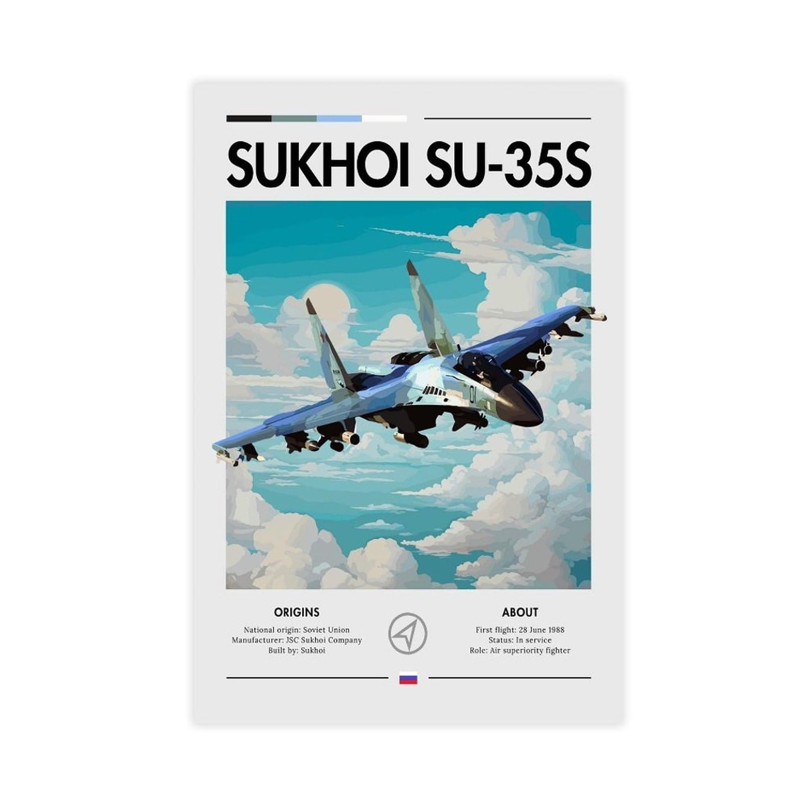 QZFNCOYU Sukhoi SU-35S Poster Canvas Poster Wall Art Decor Print Picture Paintings for Living Room Bedroom Decoration 12x18inch(30x45cm)