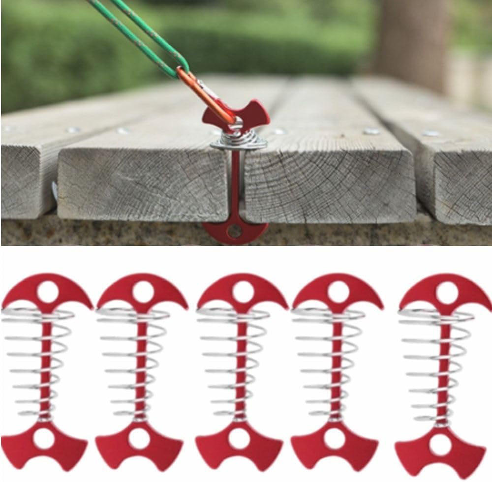 5PCS Aluminum Alloy Tent Anchors Fish Bone Ground Pegs for Windproof Rope Tighteners for Decks, Tents, Canopies Camping & Hiking (7.7cm, Red)​
