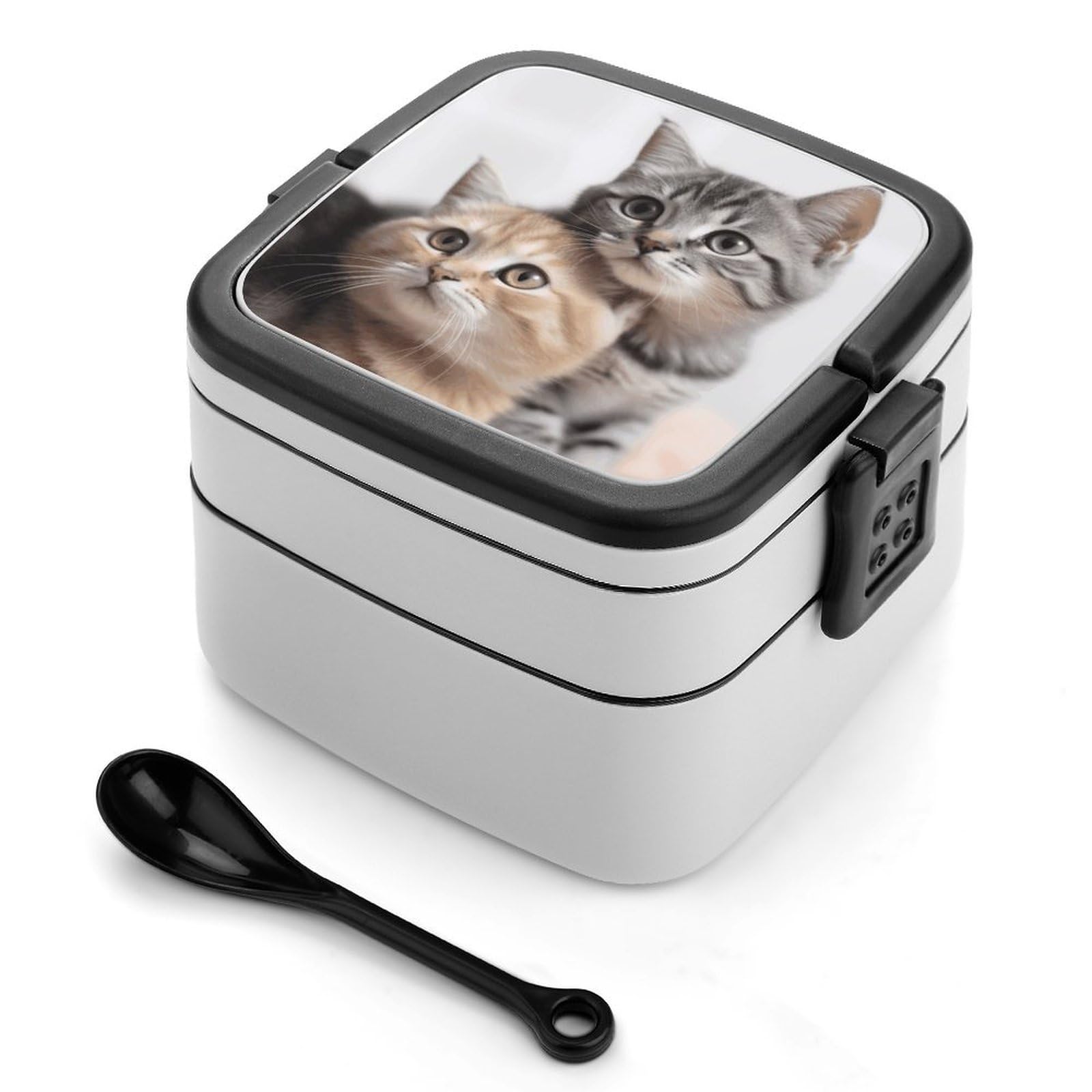 FekiLoot Cats Bento Box Adult Lunch Box Sealed Bento Lunch Boxes with Spoon Sturdy Double Layer Bento Boxes Snap-on Design Leak Proof Lunch Containers Ideal for Work