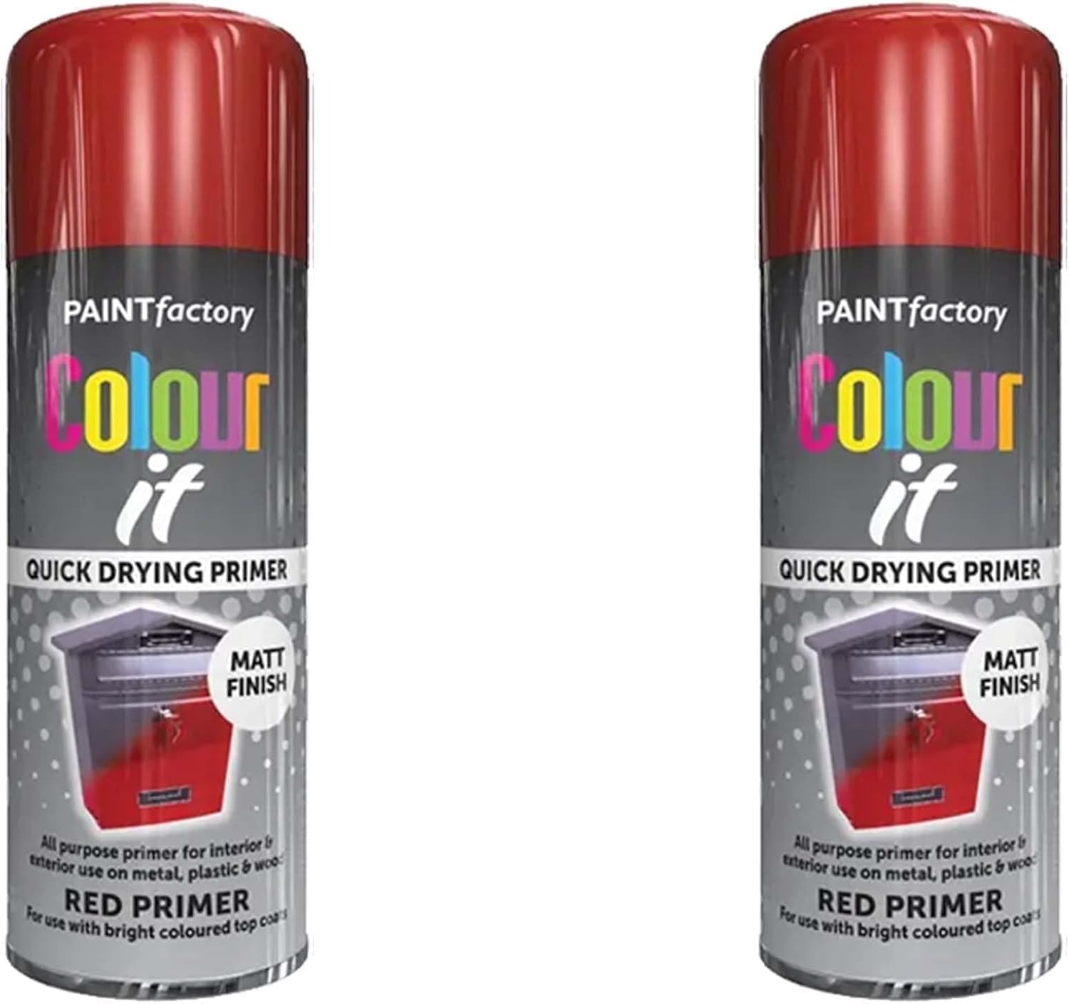 Colour It Red Primer Quick Drying Paint, Multi-Surface, Matt Finish, Easy Application, Durable Rust-Resistant, Ideal for Doors, Gates, Railings, Furniture and DIY Projects, 400ml (Pack of 2)