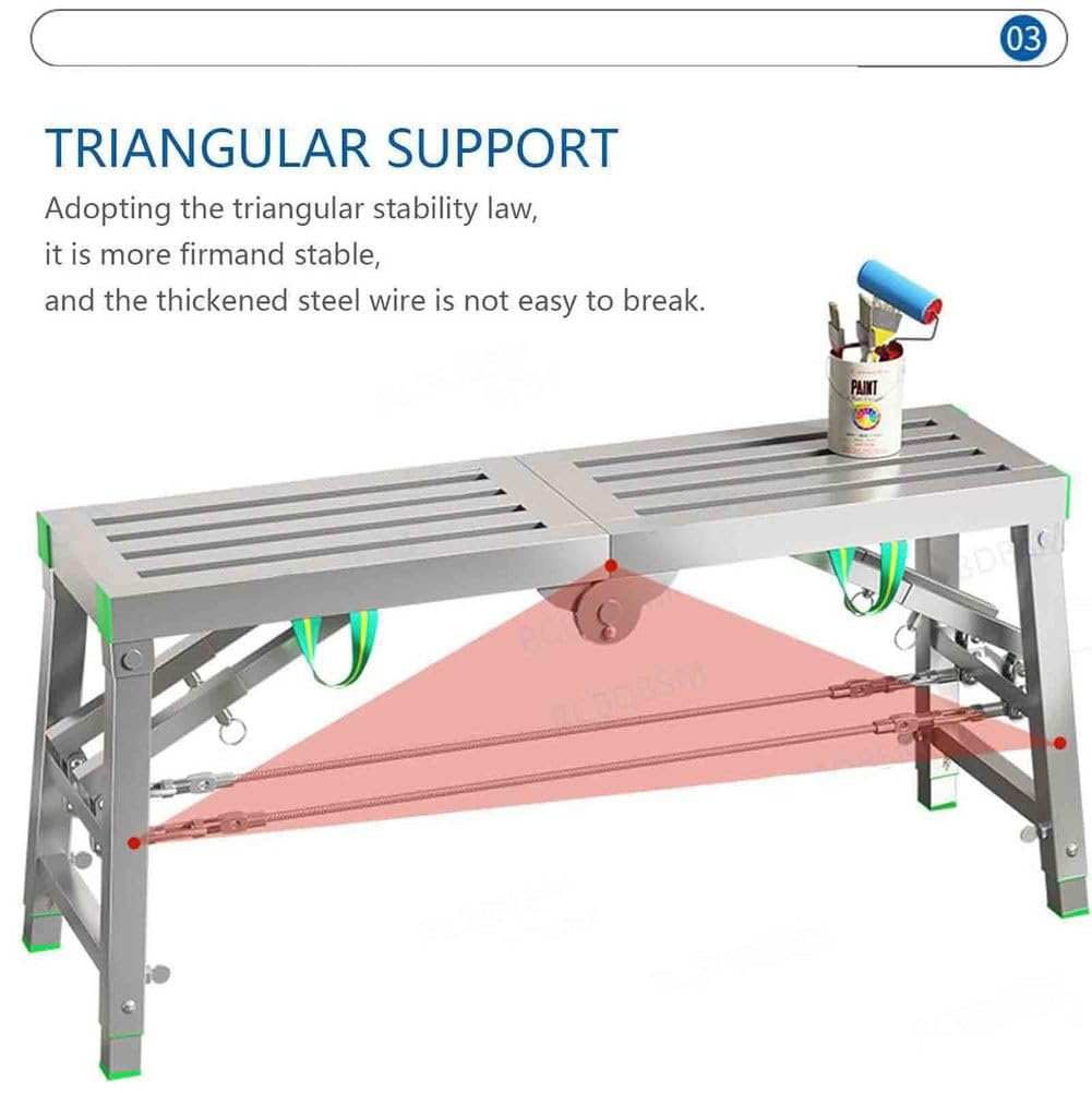 Plataforma Trabajo Plegable Portátil, Taburete de andamio de Acero portátil y de Altura Ajustable, Ideal para Uso doméstico y en reformas, Carga Máxima 400kg,001,140 * 40