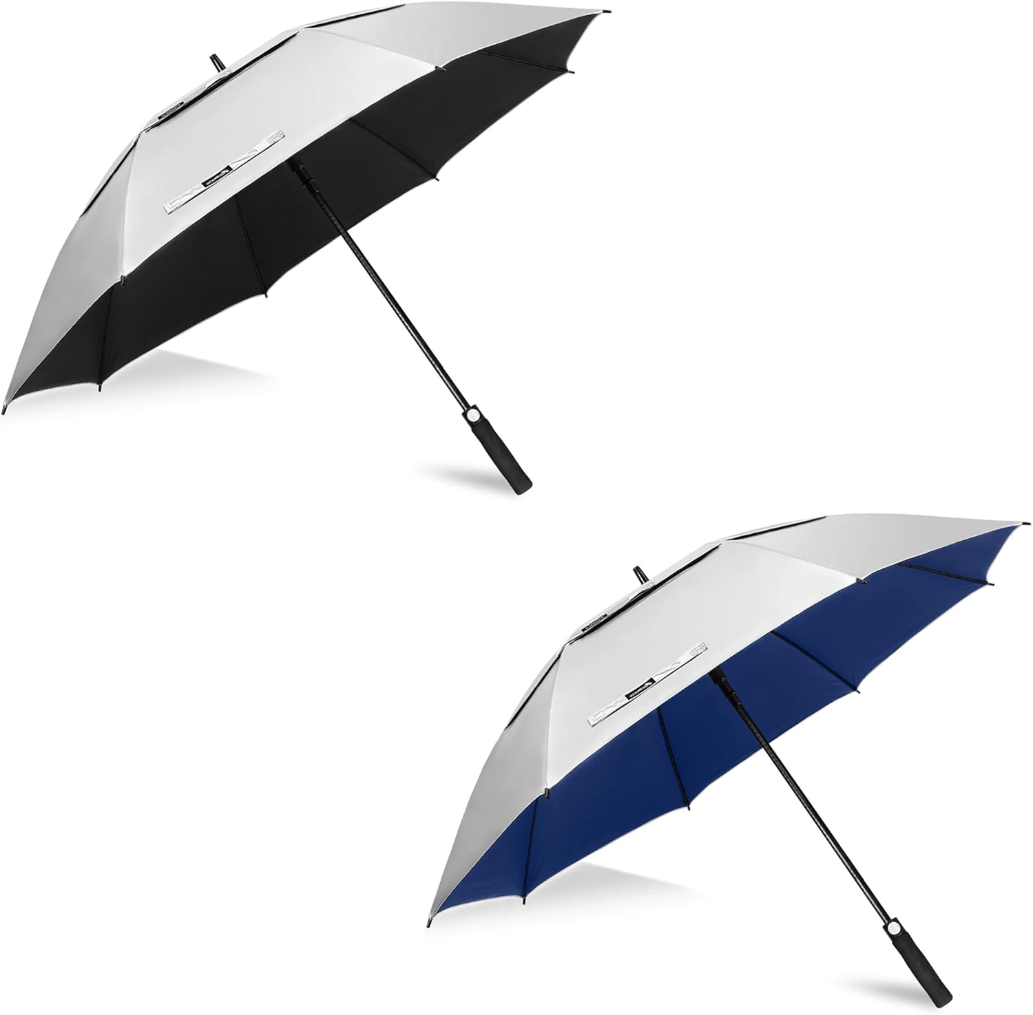 ZOMAKE 62" Large Golf Umbrella UV Protection - Double Canopy Vented Golf Umbrellas Oversize for Rain Windproof Automatic Sun Blocking Umbrella Golf Push Cart Umbrella for Men Women - Silver Black&Blue