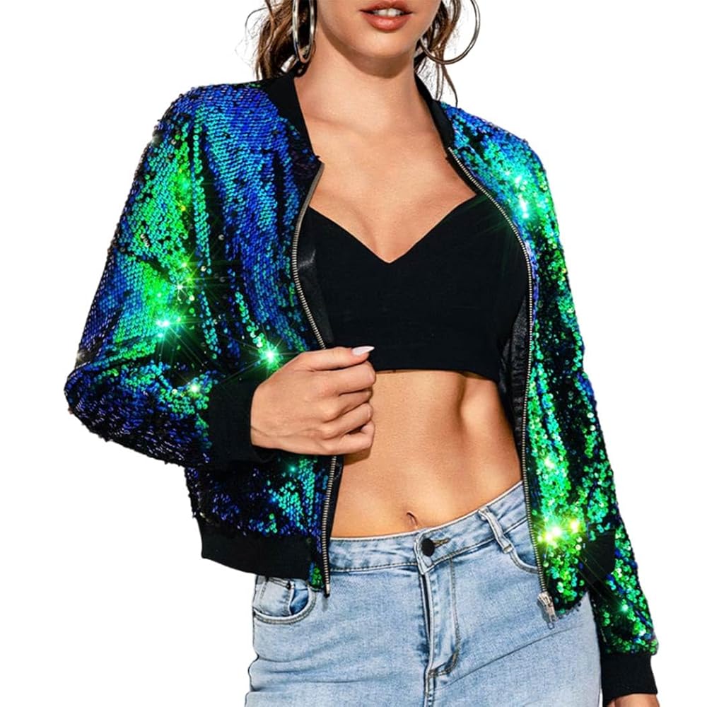 Amazon.com: EVILD Sequin Bomber Jackets Green Sparkly Jacket Amazon.com: EVILD Sequin Bomber Jackets Green Sparkly Jacket