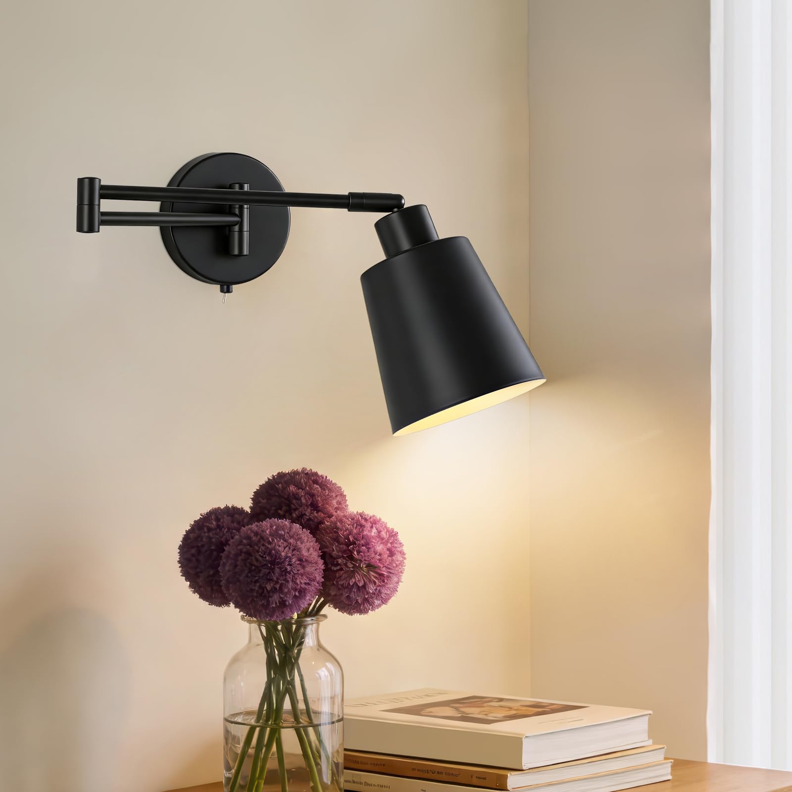 Lampada da parete con braccio orientabile e interruttore Lampada da parete nera Lampadario da parete Lampada da lettura Wall Scone per camera da letto, comodino, soggiorno (lampadina inclusa)