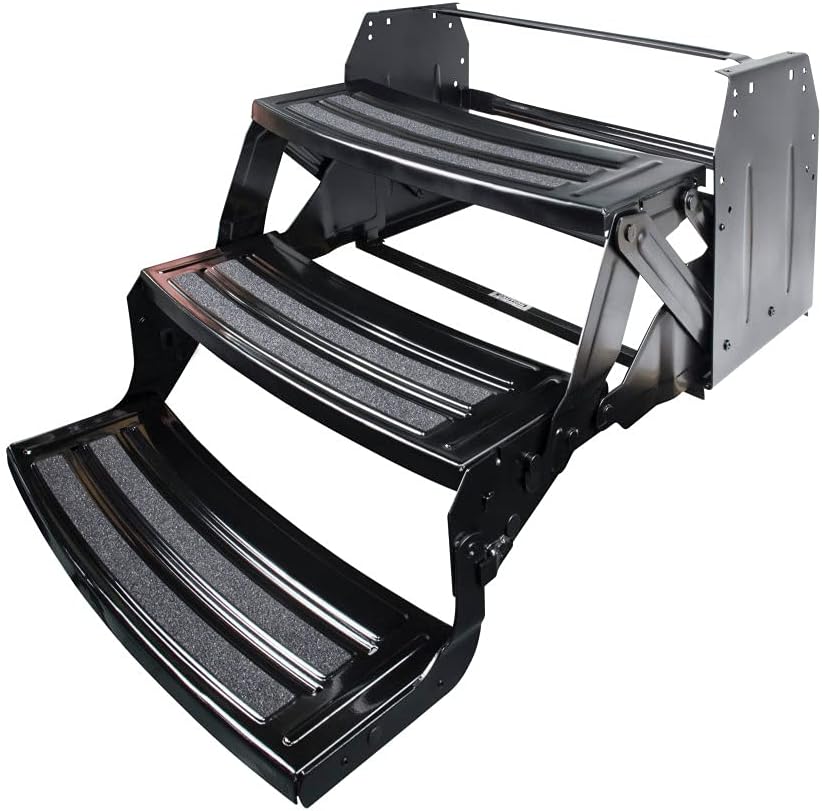 Lippert Components 432687 24' Radius Corner Manual Step - Triple, 7' Rise , Black