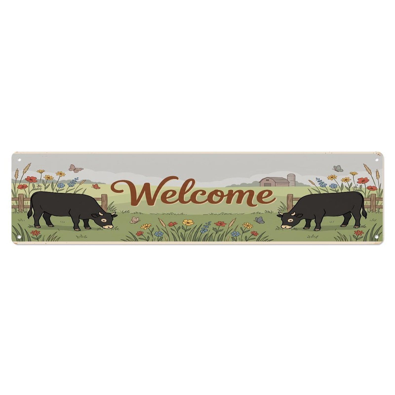 Vintage Welcome Dexter Cow Metal Tin Sign