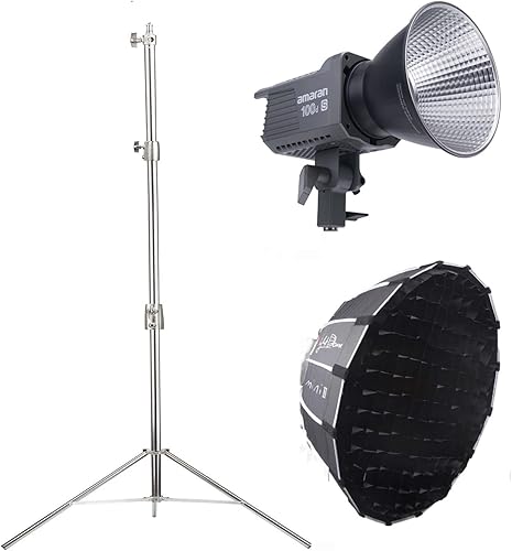 Aputure Amaran 100d S con Light Dome Mini II Softbox y kit de soporte de luz de 9.2 ft, 100W 5600K luz diurna LED soporte de luz de video control